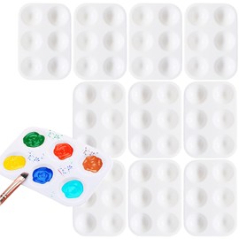 IVANY 10pcs Paint Mixing Palette Tray,Paint Tray Palettes,Plastic Rectangular with 6 Wells,Mini Watercolor Painting Plastic Pallets for Kids Adults DIY Craft Art Painting,8.5*12cm