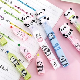 MOZXIRZ 4 Pcs Highlighters Pens Cute Panda Spliceable Highlighter Markers Assorted Colors Cartoon Highlighter Pens