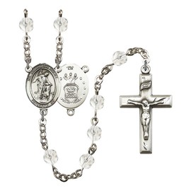 Guardian Angel/Air Force Silver-Plated Rosary 6mm April Crystal Fire Polished Beads Crucifix Size 1 3/8 x 3/4 medal charm