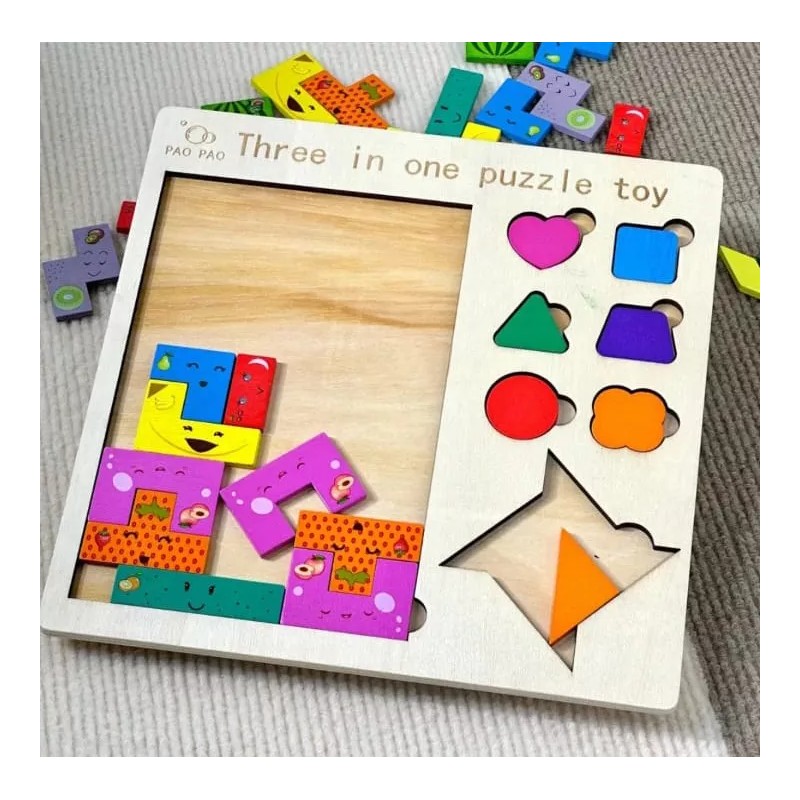 Idecor 3 En 1 Rompecabezas De Madera Tangram Montessori