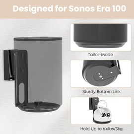 PUTORSEN Speaker Wall Mount for Sonos Era 100, Swivel/Tilt/Cable Management Wall Mount Speaker for Better Audio Enjoyment, Holds up to 3 kg (1 Bracket, Black)