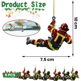 Yuandream Christmas Tree Fireman Ornaments, Pack of 6 Christmas Tree Fireman Acrylic Ornaments, Fireman Acrylic Ornaments for Hanging for Wall Windows, Tree, Car
