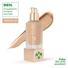 Magnifaik Just Perfect - Base de maquillaje ligera, base líquida con cobertura transparente a media, maquillaje de base vegana, 20 pieles claras, 1.01 onzas