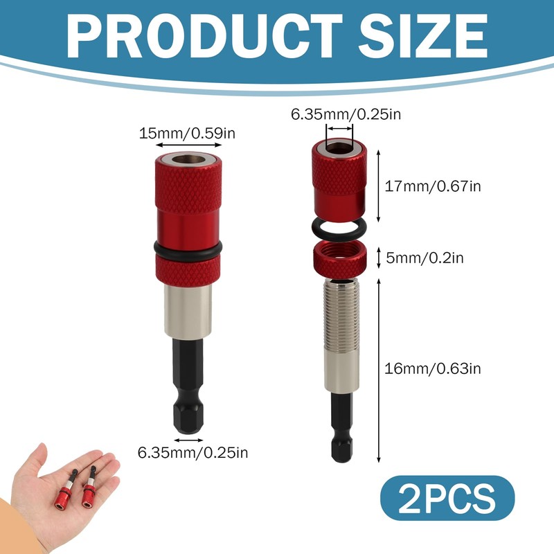2pcs Adjustable Screw Depth Screwdriver Bit Holder Magnetic Steel，Includes S2