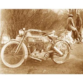 Quality digital print of a vintage photograph - Couple with Motorcycle. Sepia Tone 11''x14''
