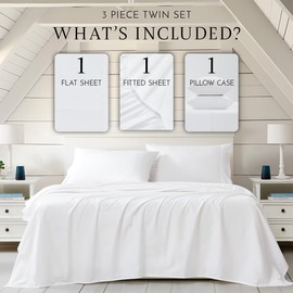 Linen Closet Luxury Cotton Blend 3-Piece Sheet Set, Twin XL, White