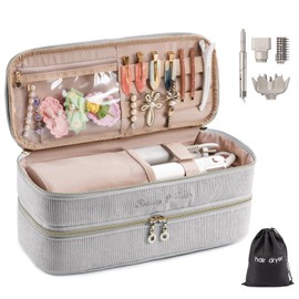 ELCUPA Double-layer Hair Tools Travel Case with Black Hair Dryer Bag with Detachable Divider compatible with Shark FlexStyle/SmoothStyle - Flat Curling Iron Travel Organizer