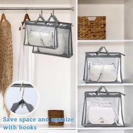 simarro 12 Pack Dust Bags for Handbags, 3 Size Clear Handbag Purse Storage, Purse Protector Storage Bag with Zipper and Handle, Hanging Dust Cover Bag for Handbags