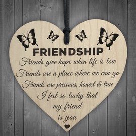 RED OCEAN I'm Lucky My Friend Is You Wooden Hanging Heart Friendship Gift Best Friends
