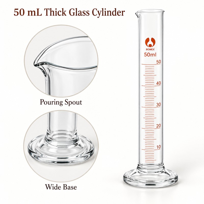 2 Pack 50mL Glass Graduated Measuring Cylinders with Metric Scale