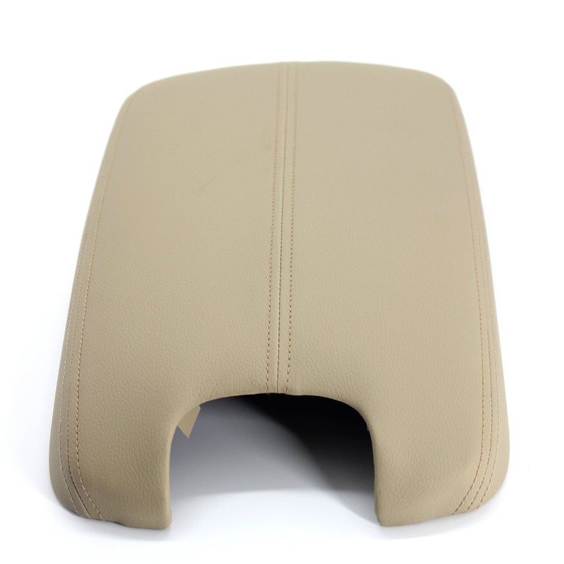 Ezzy Auto Beige Leather Suture Console Armrest Lid Cover for