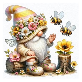 FHBUBPUP Gnome Diamond Painting Kits for Adults, Gnome Bee Beginners DIY 5D Circular full diamond point art painting kit, craft gift suitable for home wall decoration 30x30cm