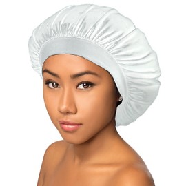 Beauty Town Luxury Wide Band Satin Bonnet Cap (White)