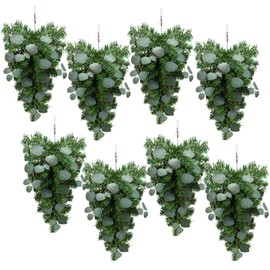 Zomiboo 8 Pcs Christmas Greenery Swag with Eucalyptus Mixed Pine Artificial Christmas Teardrop Swag Xmas Wreath Garland Ceder Branches Teardrop Needles Swag Winter for Christmas Mantle