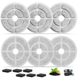 12 Pack Pet Fountain Filter Replacement for 2.5 Gal / 9.5 L Large Dog Water Fountains, 7" Larger Water Bowl Filter Replacement, Coconut Activated Dog Fountain Filters(6 Filters+ 6 Sponges)