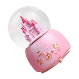 iplusmile 1Pc Fairy Tale Castle Snow Globe Music Box Pink Resin Crystal Ball Desktop Ornament Unique for Holidays and Birthdays Adorable Decoration for Home and Parties