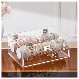 Lolalet Acrylic Bracelet Organizer Box, Clear Jewelry Display Holder for Bangles Watches, Jewellery Accessories Storage Case for Women -No Drawer