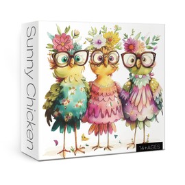 Funny Chicken Puzzles for Adults 1000 Pieces, Cute Bird Flower Jigsaw Puzzles, Beautiful Animal Art Puzzles