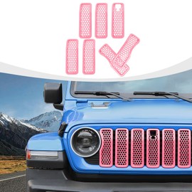 RAZPOY JL Grill Inserts, 7PCS Front Mesh Grille Cover Guard Compatible with 2024 Jeep Wrangler JL 4XE & Gladiator JT, Pink (with Camera)