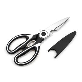 Poultry Scissors, Kitchen Scissors, Stainless Steel, Multi-Purpose Household Scissors, Scissors with Protective Cover for Bones, Fish, Herbs, Vegetables, Can Cutter (White)