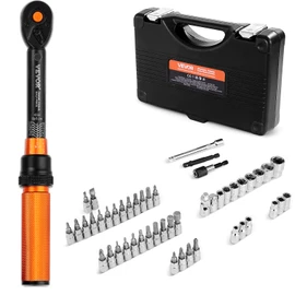 VEVOR 50Pcs Torque Wrench Set, 1/4 Inch Drive, 20-240IN.LB(2.3-27.1Nm), 72-Tooth Inch Pound Click Torque Wrench with Bit Sockets, Adapters, for MTB, E-Bike, Motorcycle