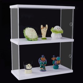 SUPERFINDINGS 2-Tier Transparent Display Case for Mini Figures Transparent Acrylic Display Shelf Simple Dustproof Display Case Small Display Case for Collectibles 25.4 x 11.6 x 29 cm