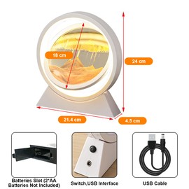 HONPHIER Moving Sand Art Pictures LED Sand Art Lamp 360° Rotating 3D Deep Sea Sandscape Round Glass Flowing Sand Painting Home Office Work Relaxing Desktop Decorations (Yellow)