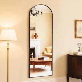 DUMOS Arched Wall-Mounted Full Length Mirror 20"x63" for Bedroom, Full Body Floor Mirror with Stand, Hanging or Leaning for Wall, Black