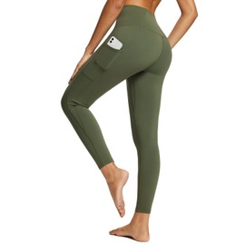 BALEAF Nuleaf High Waisted Workout Leggings for Women 25" - Buttery Soft Tummy Control Gym Fitness Sport Yoga 7/8 Pants with Pockets - Regular and Plus Size Dark Green L