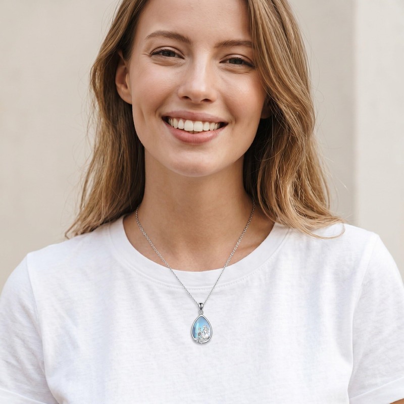 Mermaid Necklace Teardrop Moonstone Ocean Jewelry for Women Female Gift