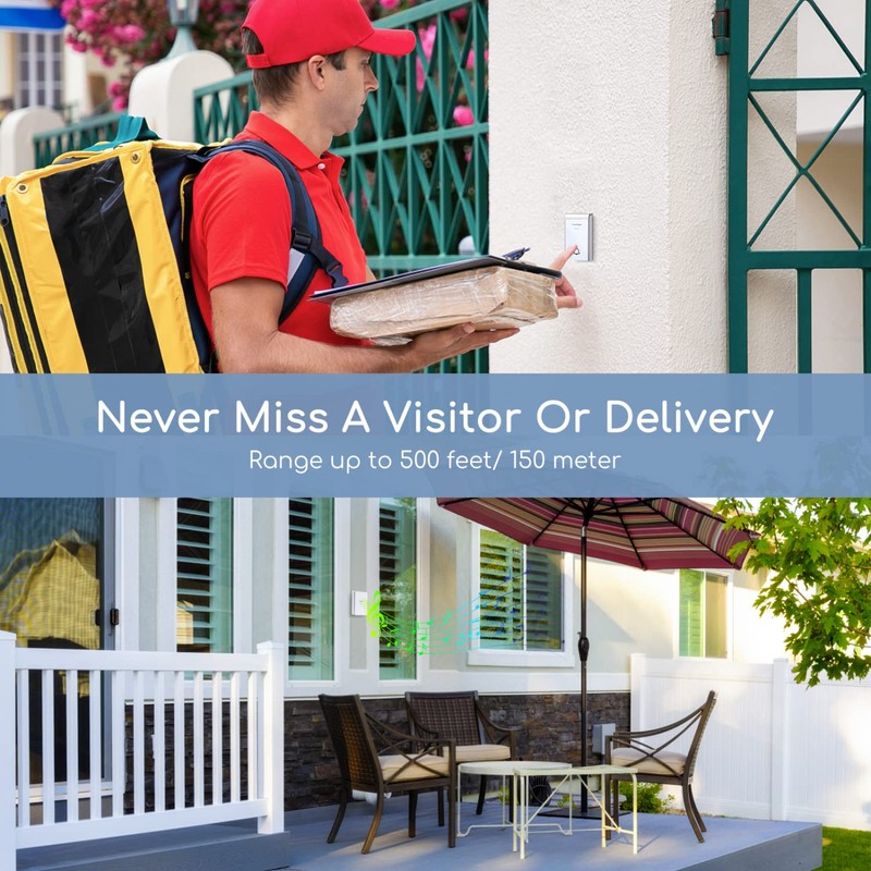 Aigostar waterproof portable wireless bell set, doorbell kit, LED flashing,