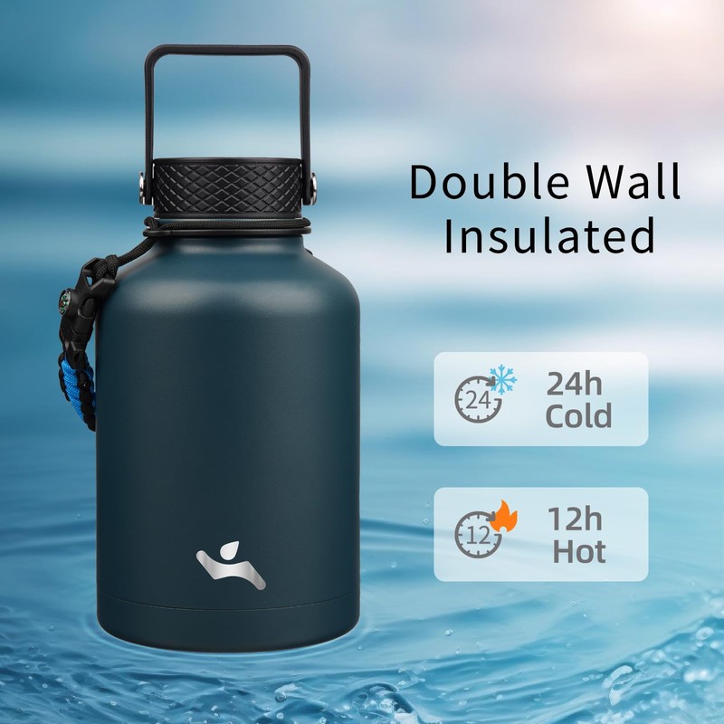 Konokyo Insulated Water Bottle with Straw,50 oz 3 Lids Water