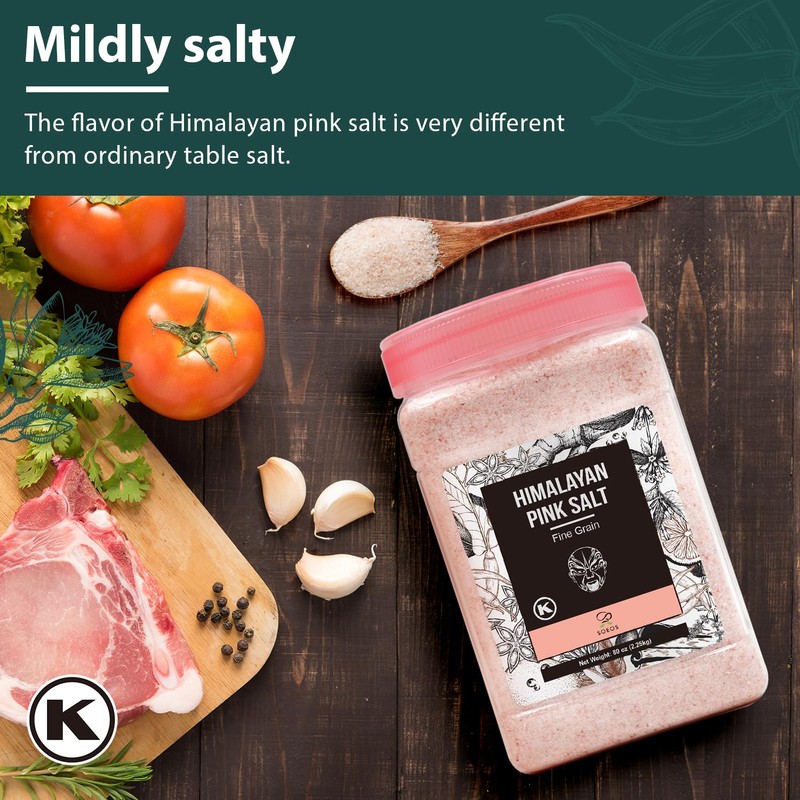 Soeos Himalayan Pink Salt, Fine Grain, 80oz (5 Pound), Non-GMO