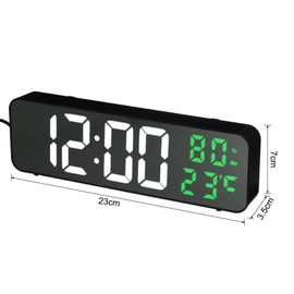 sourcing map Round Electronic Alarm Clock Thin Clock with White & Green Digits, Digital Alarm Clocks for Bedrooms with USB Charging Port, Adjustable Volume, Dimmable, Snooze, 12/24H