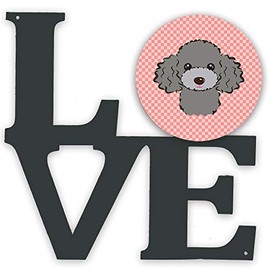 Caroline's Treasures Checkerboard Pink Silver Gray Poodle Metal Artwork Love Wall-Decor, Multicolor