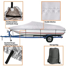iCOVER Trailerable Boat Cover- 17'-19' Heavy Duty Waterproof Tarp Covers with Storage Bag, Fits V-Hull, Fish&Ski, Pro-Style, Fishing, Runabout, Bass Boats, up to 17ft-19ft Long X 96" Wide