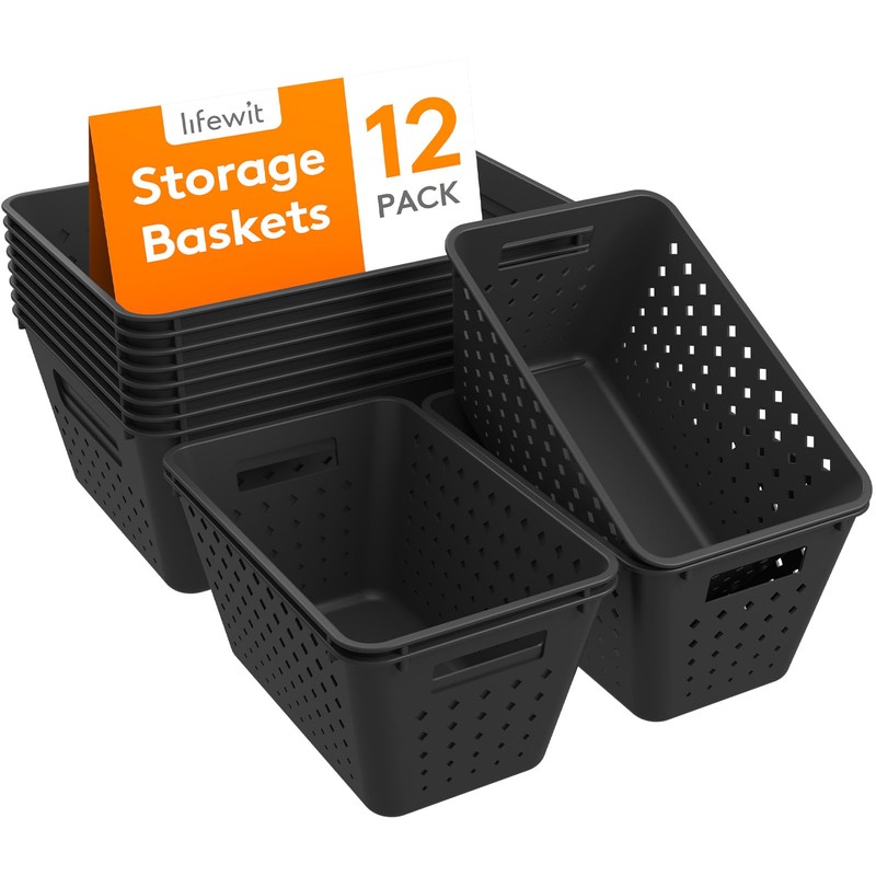 Lifewit Plastic Storage Basket, 12 Pack Stackable Storage Bins for