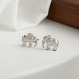 Fajewellery Elephant Stud Earrings 925 Sterling Silver / Golden Elephant Earrings for Women Girls with Gift Box, Silver, No Gemstone
