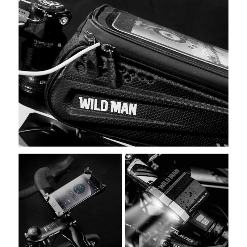 WILD MAN Rainproof Bicycle Front Frame Bike Bag with Touch