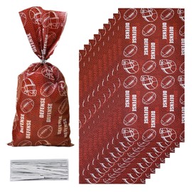 50Pcs Football Cellophane Bags Red Treat Bags for Football Party Supplies Favors Football Party Candy Bags with Silver Twists Ties Football Theme Party Snake Bags Baby Shower Goodie Treat Bags