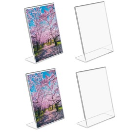 siawadeky L-Shaped Acrylic Stand, A5 Size, Set of 4, Acrylic Photo Frame, Photo Frame, Sign Stand, Office Paper, Transparent, Pop Stand, Advertising, Menu Display, Tabletop, Clear, 5.9 x 8.3 inches