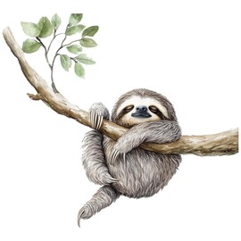 GOMAKERER 1 Pc Little Sloth Wall Decal, Nursery Animal Wall Sticker Removable Peel and Stick Wall Art Decor Stickers for Classroom Living Room Playing Room Bedroom