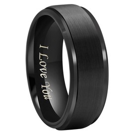 CROWNAL 5mm 8mm Black Tungsten Couple Wedding Bands Rings Men Women Step Down Beveled Edges Matte Brushed Finish Engraved I Love You Size 3.5 To 17 (8mm,12.5)