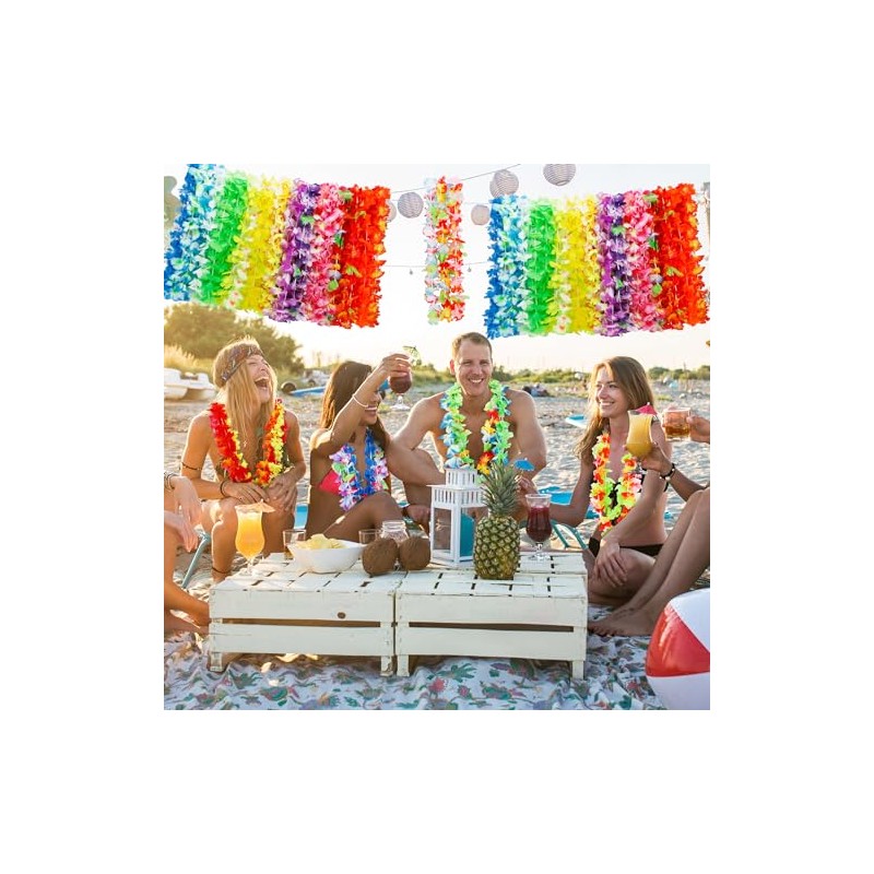 24pcs Hawaiian Leis - Colorful Flower Necklaces for Parties