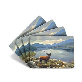 Julian Friers Stag Lake Large Table Mats by Wildlife Artist Set of 4 - Non-slip - Cork-backed Placemat Set