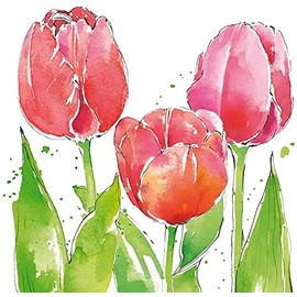 PAPER PRODUCTS DESIGN Pink Tulips Beverage Napkin, 20 CT