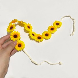 zYoung Sunflower Crown Hippies Daisy Hair Wreath Bridal Headpiece, Yellow