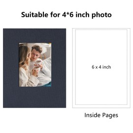 Remowith Small 4x6 Photo Album 24 Pockets Linen Cover with Front Window Portable Mini Picture Book for Travel Wedding Memories Organizer Gray Blue