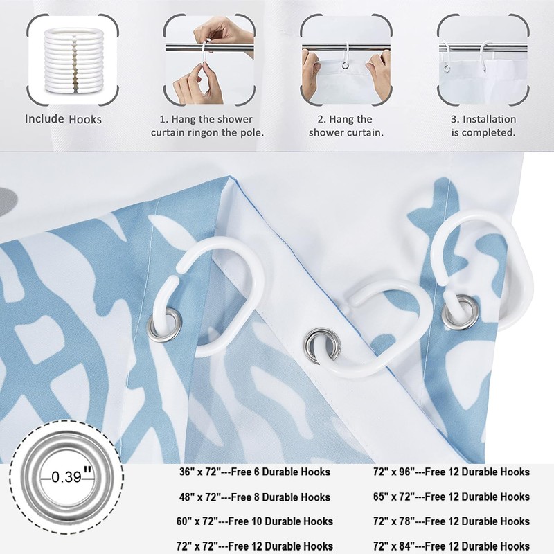 Caheansi Nautical Coastal Shower Curtain, Blue Ocean Beach Seashell Starfish