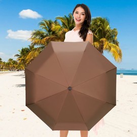 Cuby UV Sun Umbrella Compact Folding Travel Umbrella Auto Open and Close for Windproof, Rainproof & 99% UV Protection Parasol with Black Anti-UV Coating (brown)